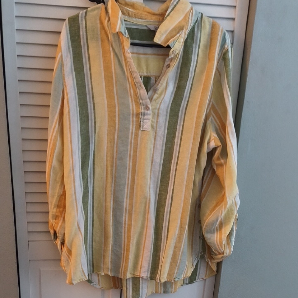 Croft & Barrow Yellow and Green Striped Top